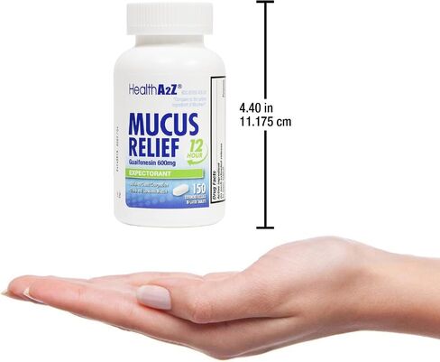 تخفيف المخاط من HealthA2Z® | جوايفينيسين 600 مجم | 75 حبة | 12 ساعة | لا بنزين | مقشع | يخفف احتقان الصدر | يخفف ويخفف المخاط | الإصدار الموسع in Kuwait