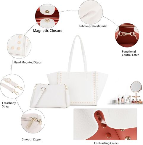 حمل حقيبة المحافظ الجلدية النباتية وحقائب اليد للنساء مقبض علوي حقيبة محفظة السيدات حقائب الكتف مجموعة 2 قطعة in Kuwait