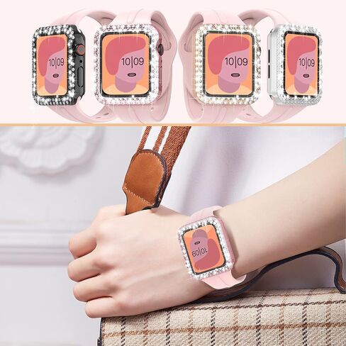 4 علبة حزمة بلينغ هاك كوكب كمبيوتر مع واقي شاشة زجاجي مقسى متوافق مع Apple Watch 45mm Series 9 و 8 و 7 و Ultra-Shin Crystal Pumper Present in Kuwait
