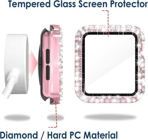 4 علبة حزمة بلينغ هاك كوكب كمبيوتر مع واقي شاشة زجاجي مقسى متوافق مع Apple Watch 45mm Series 9 و 8 و 7 و Ultra-Shin Crystal Pumper Present in Kuwait