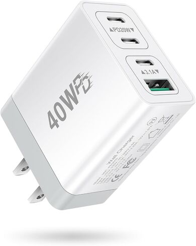 USB C Charger Block 40W Type C Fast Charging Blocks Multiport USB Wall Charger Plug Power Adapter Outlet Phone Accessories 4Port for iPhone 15 Pro Max XS, iPad, Samsung Tablet (White) in Saudi Arabia