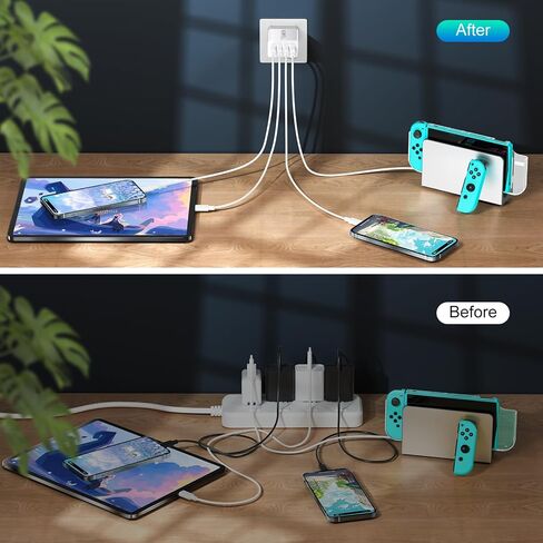 USB C Charger Block 40W Type C Fast Charging Blocks Multiport USB Wall Charger Plug Power Adapter Outlet Phone Accessories 4Port for iPhone 15 Pro Max XS, iPad, Samsung Tablet (White) in Saudi Arabia