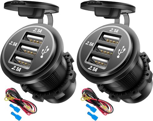 12V USB Outlet Wire USB Charger, 3 Port 12V/24V Charger Socket for Cars, Boats, RVs, Trucks, Golf Carts, and Motorcycles and More (Pack of one) in Kuwait