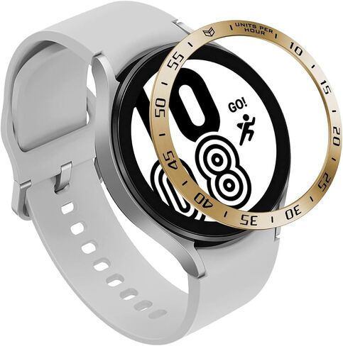 Bezel Ring Styling Compatible with Samsung Galaxy Watch 4 40mm 44mm Cover Bezel Ring, Stainless Steel Metal Tachymeter Anti Scratch Protection Adhesive Screen Protector (Watch 4 40mm, Gold) in Saudi Arabia