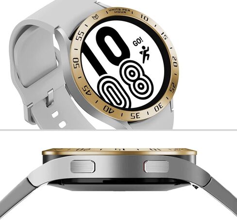 Bezel Ring Styling Compatible with Samsung Galaxy Watch 4 40mm 44mm Cover Bezel Ring, Stainless Steel Metal Tachymeter Anti Scratch Protection Adhesive Screen Protector (Watch 4 40mm, Gold) in Saudi Arabia