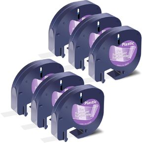 6 Pack Compatible for Dymo LetraTag Refills 16952 S0721530 Plastic Clear Label Tape 1/2'' 12mm x 4m for Letratag Label Maker Refill LT-100H LT-100T QX50 200B