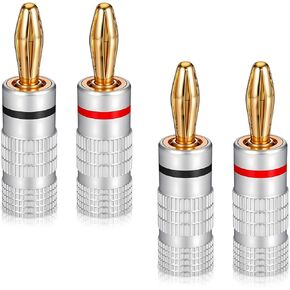 4pcs مكبر صوت موز المقابس ، 24 كيلو بايت مطلي بالذهب مطلي بقفل صوت مكبر صوت صوتي موصل جاك الصوتية ، موصل الصوت المسمار المسمار لمكبر الصوت لوحات الجدار الصوتي/الفيديو أنظمة الصوت المنزلية مسرح منزلي