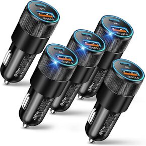 USB C Car Charger ، 5 Pack 38W Dual Ports USB-C & USB-A Adapter Adapter Fast Charging Car Charger for iPhone 16E 16 15 14 13 ، Samsung S24 ، Pixel Cargador Para Carro Plug For Car