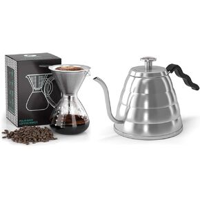 Coffee Gator Gooseneck Kettle with Thermometer and Pour Over Coffee Maker - 27 oz