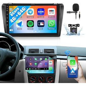 4G+64G 8-Core Android 13 Car Radio Stereo for Mazda 3 2004-2009 with Wireless Carplay Android Auto 9" IPS Touch Screen DSP Audio, WiFi, GPS, Bluetooth 5.0, Mirror Link, FM, SWC + AHD Backup Camera