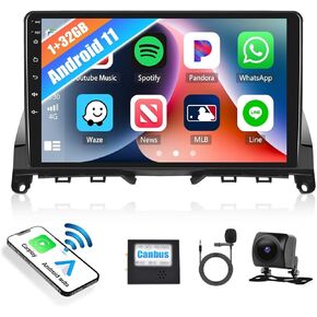 راديو سيارات ستيريو مع Apple Carplay Android Auto لـ Mercedes Benz C-Class 2007-2011 W204 9 "Android 11 Touch Screen Bluetooth Car Radio مع GPS Navigation Hifi FM AHD Camera [1+32GB]