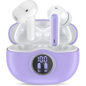 Wireless Earbuds Bluetooth 5.3 Headphones 40 Hrs Playtime with LED Display, Deep Bass Stereo and Noise Cancelling Bluetooth Ear Buds IP7 Waterproof Wireless Earphones for iPhone Android, Lavender