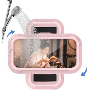 360° Rotatable Retractable Adjustable Shower Phone Case Holder,Anti-fog HD & sensitive screen ,Wall Mounted Phone Holder for Bathroom Mirror Bathtub Kitchen,Shower Accessories for 4-7" Phones, Pink