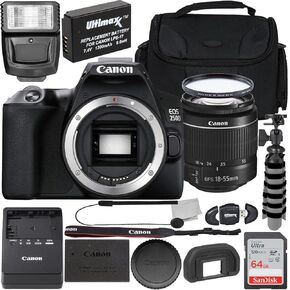 Canon EOS 250D Rebel SL3 DSLR Camera w/ 18-55mm Lens + 64GB SD Card, Battery, Bag & More | Starter Kit Bundle | Renewed | Lightweight Vlogging & Photography Camera for Beginners