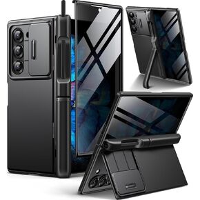 BERFY for Samsung Galaxy Z Fold 6 Case with Privacy Screen Protector, [2 Invisible Kickstand]Built-in S Pen Holder and Slide Camera Cover, [Anti Spy]Full-Body Shockproof Phone Case for Z Fold 6, Black