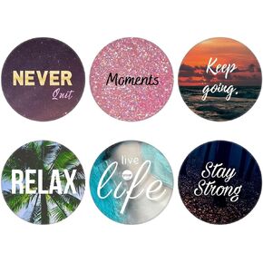 (6 Pack Collapsible Cell Phone Grip for Smartphones,Mobile Expanding Cellphone Holder Kicktand for Phone - Relax Keep Going Quote
