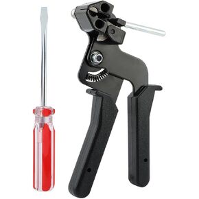 Metal Zip Ties Tool, 1 Stainless Steel Cable Tie Gun for Stainless Steel Tie Wrap and 1 Slotted Magnetic Screwdriver for Zip Tie Release(COLOR:Black+Red)