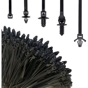 160 PCS Automotive Push Cable Tie Set, 5 Sizes of Nylon Self-Locking Body Fixed Wiring Harnesses, Bundle Tie Assortment Kit, Universal Accessory for Most Cars (Black)