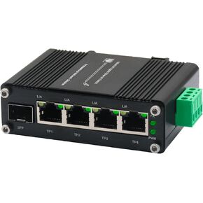 Mini Industrial 4-Port Gigabit Ethernet Switch - 10/100/1000T + 1 SFP Port, 12-48VDC Input, Rugged Design, DIN-Rail/Wall Mount, Wide Temp Range