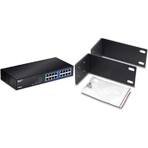 TRENDnet - TEG-S16DG 16-Port Unmanaged Gigabit GREENnet Desktop Metal Switch, TEG-S16DG, Ethernet Splitter, Ethernet/Network Switch, Black & TRENDNet Rack Mount Kit, Black