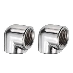 HARFINGTON 2pcs 90 Degree Elbow Water Cooling Adapter G1/4" Thread Female to Female Compression Connector Fitting Copper Extender Fitting for Computer PC Water Cooling System, Black