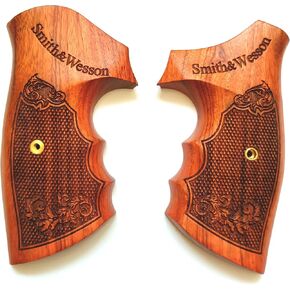 BMPL Hardwood K/L Frame Square Butt Revolver Handgun Grips Finger Groove Checkered Handcraft Deluxe Handmade