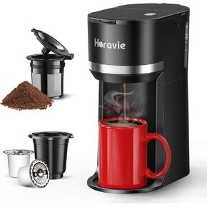 Mini Single Serve Coffee Maker for K Cup and Ground Coffee, Fast Brew One Cup Coffee Machine with Descaling Reminder and Water Window, 6 to 12 oz. Brew Sizes, Black