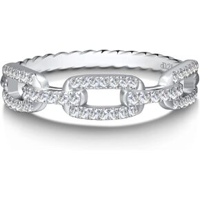 Moissanite Wedding Band for Women Chain Link Ring S925 Sterling Silver Twist Link Ring Lab Created Diamond Rings Half Eternity Stackable Ring for Women Size 4-11