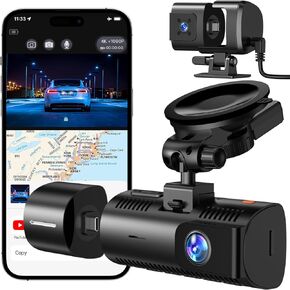 4K Dash Cam Front and Rear Inside, 3 Channels Dash Cam for Cars, Built-in 5G Wi-Fi, GPS, 3" IPS Screen, 64GB SD Card Included, Night Vision, G-Sensor, 24H Parking Mode, Loop Recording, APP Control