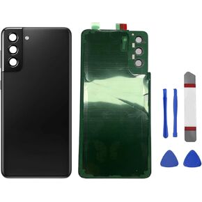 Galaxy S21 Plus Back Glass Battery Cover for Samsung Galaxy S21 Plus 5G with Camera Lens and Pre-Install Tape + Tools (Phantom Black)