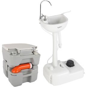 VINGLI Portable Sink and Toilet Combo| Self-contained 5 Gal Hand Washing Station and 5.3 Gal Flushing Toilet, Perfect for Camping/RV/Boat/Road Tripper/Camper