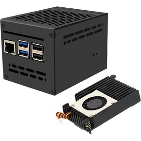 Geekworm X1200-C1 Metal Case+Active Cooler H505 for Raspberry Pi 5 & X1200 UPS & X1000/X1001/X1003/X1004/M901 PCIe Top