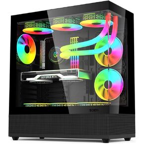 V930 ATX Mid-Tower PC Gaming Case with Full-View Dual Tempered Glass Panel-High Airflow, Support 400mm/15.75inch GPU Leghth，Top-Set I/O Interface (Black)