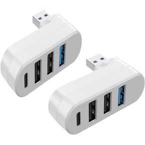 4 in 1 [90°/ 180° Degree Rotation] USB 3.0 Hub, Multi-Port Adapter with 3 USB Ports and 1 USB C Power and Data Port, USB 3.0 Hub Compatible with Laptop/Table/Cellphone/Keyboard/Printer/MacBook