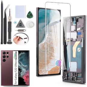 YWLRONG OLED Display for Samsung Galaxy S22 Ultra 5G Screen Replacement LCD Touch Screen Digitizer Assembly for Samsung S22 Ultra 5G SM-S908U/S908U1 with Tools（Support Fingerprint）