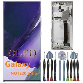 OLED Galaxy NOTE20 Ultra Screen Replacement for Samsung NOTE20ultra 5G Display Touch Screen Digitizer Assembly SM-N985F SM-N986U N986U1 LCD Support Fingerprint (with Silver Frame + Tools)