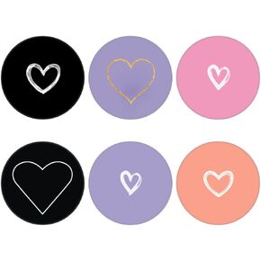 6 Pack Phone Grip and Smartphones Stand, Collapsible Cell Phone Expanding Holder for Phone - Purple Black Orange Pink White Heart, ZSo006