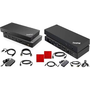 Lenovo Thunderbolt 3 & Hybrid USB-C Docking Station Bundle - Dual 4K Display Support, 135, HDMI, DisplayPort, USB-C & USB-A Compatibility - ThinkPad Docking Stations with 1 Year Warranty