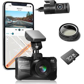 【Bundle 2 Items: MASIGO A340D + Rotating CPL】 Dash Cam Front and Rear True 4K/2.5K Full HD, 5G WiFi GPS with APP, 3" IPS Screen, HDR, G-Sensor, Parking and Emergency Mode, Night Vision, 512GB Max.