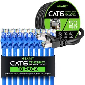 GearIT 10Pack 10ft Cat6 Ethernet Cable & 50ft Cat6 Cable