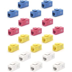 VCE UL Listed 15-Pack Blue+Red+Yellow CAT6 Keystone Coupler Bundle with 5-Pack White CAT6 Keystone Coupler