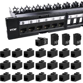 VCE 25-Pack CAT6 RJ45 Keystone Couplers (UL Listed) and 24 Port Patch Panel