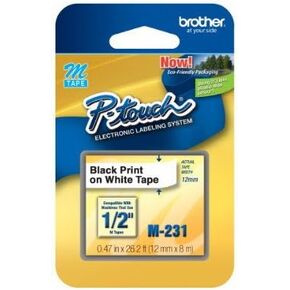 1/2" (12mm) Black on White P-Touch M Tape for Brother PT-65, PT65 Label Maker