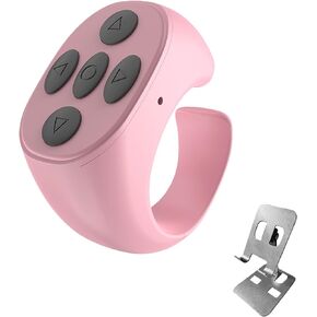 Scrolling Ring Remote for TikTok, Kindle, YouTube & Instagram – Bluetooth Finger Scroller for iPhone, Android – Page Turner Clicker & Fingertip Wireless Phone Control (P+Silver Bracket)