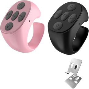 Scrolling Ring Remote for TikTok, Kindle, YouTube & Instagram – Bluetooth Finger Scroller for iPhone, Android – Page Turner Clicker & Fingertip Wireless Phone Control (B+P-Gray Bracket)