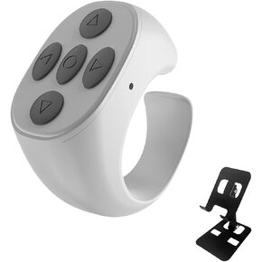 Scrolling Ring Remote for TikTok, Kindle, YouTube & Instagram – Bluetooth Finger Scroller for iPhone, Android – Page Turner Clicker & Fingertip Wireless Phone Control (W-Black Bracket)