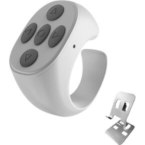 Scrolling Ring Remote for TikTok, Kindle, YouTube & Instagram – Bluetooth Finger Scroller for iPhone, Android – Page Turner Clicker & Fingertip Wireless Phone Control (W-Gray Bracket)