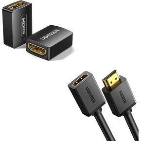 UGREEN HDMI Extension Cable 4K HDMI Extender 3FT Male to Female Adapter Cord Bundle with HDMI Coupler 2 Pack, 4K@60Hz HDMI Female to Female Adapter HDMI 2.0 Extender for HDMI Cables 3D