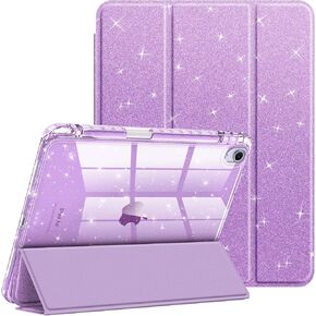Fintie Slim Case with Pencil Holder for iPad Air 11-inch M3 (2025) / M2 (2024), iPad Air 5th (2022) / 4th Generation (2020) 10.9 Inch - Glittering Sparkly Cover with Shiny Clear Back Shell, Purple