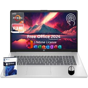 HP 17 Business Laptop, Office 2024 Lifetime License & Windows 11 Pro, 17.3" HD+ Touchscreen, AMD Ryzen 5 7530U (6-Core) Processor, 64 GB RAM, 2 TB SSD, HD Webcam, Wi-Fi 6, w/Accessories